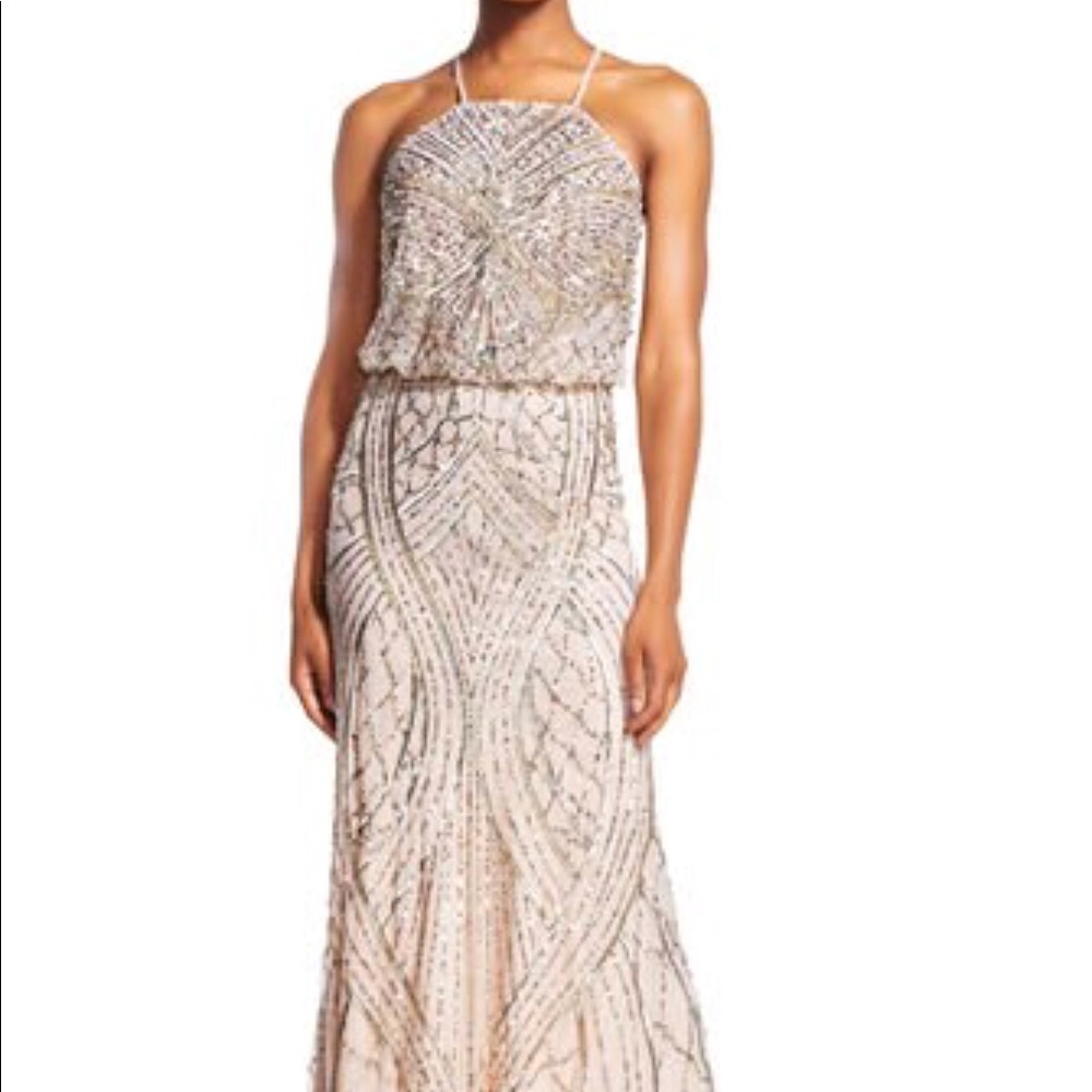 Beaded Blouson Halter Gown